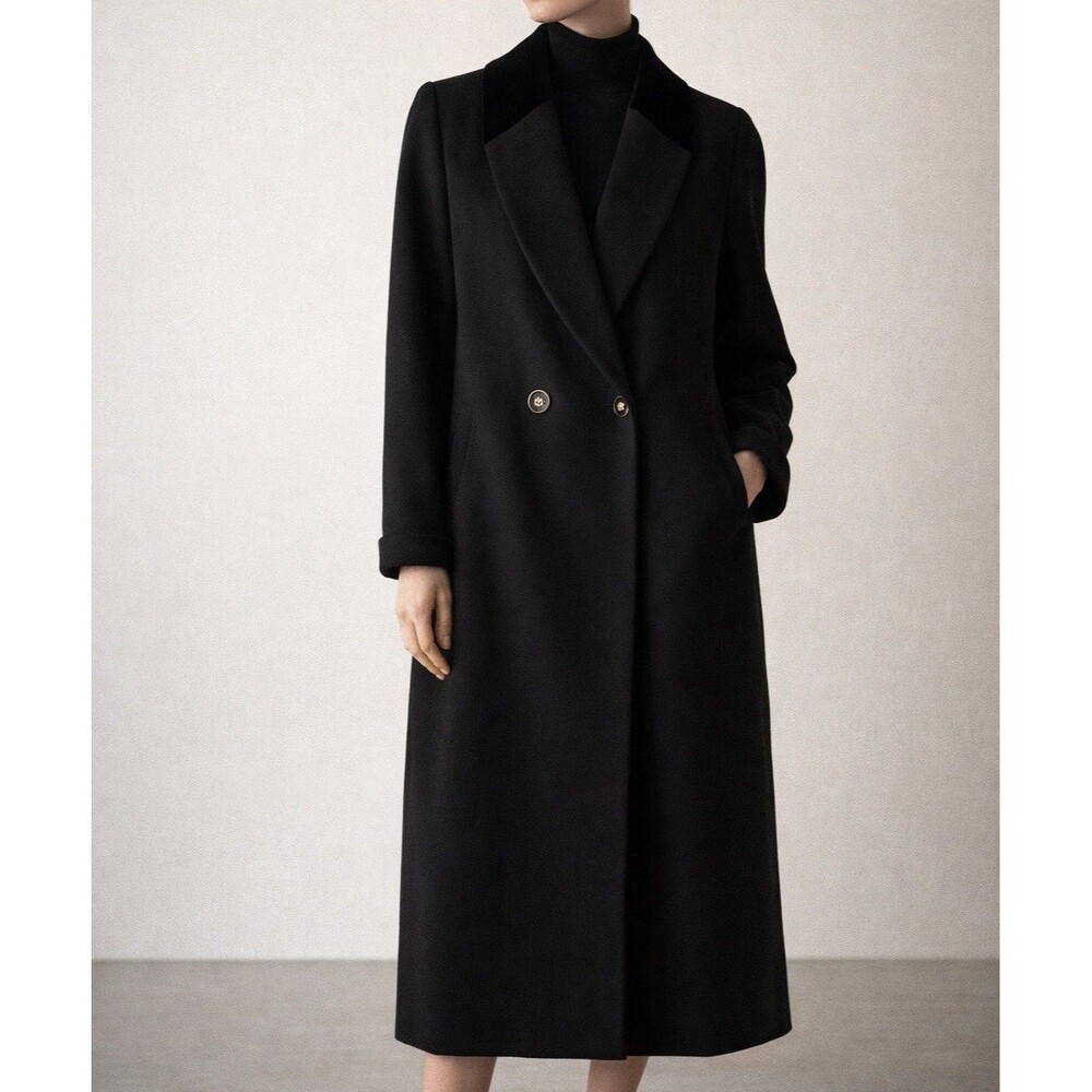 VTG Herman Kay Full Length Wool Double Breasted 2 Pocket Sz 10 Winter Black Coat